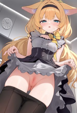 ame_hagi,伊落マリー,蔚蓝档案,兽耳,光晕,萝莉,猫耳,nopan,裤袜,猫咪,妹汁,掀裙,uncensored,制服