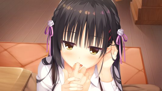 むりりん,四季夏目,Yuzusoft,惑星咖啡与死神之蝶,游戏CG,黑发,脸红,发饰