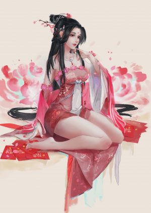 moonlight_blade,xiao_qigai_luoke,裸足,脸红,汉服,连衣裙,长发,短裙,single