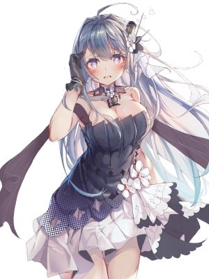ヘレナ,碧蓝航线,kyokko,呆毛,露肩,青发,脸红,胸部,项圈,cleavage,连衣裙,手套,发饰,海伦娜,巨乳,长发,视线正对,開いた口,紫色眼,single
