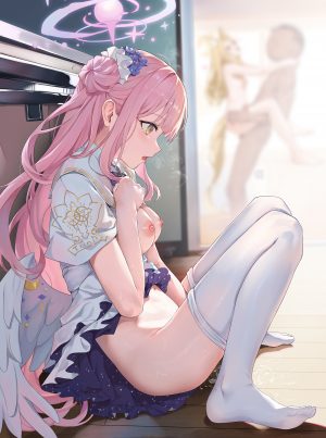 キズナ,圣园未花,百合园圣娅,蔚蓝档案,天使,兽耳,breasts,光晕,萝莉,自慰,naked,nipples,裤袜,妹汁,掀裙,翅膀