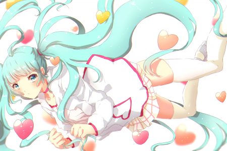 VOCALOID,初音ミク,najuco,single,视线正对,highres,前发,白背景,双马尾,呆毛,直刘海,少女,黑丝,短裙,白丝