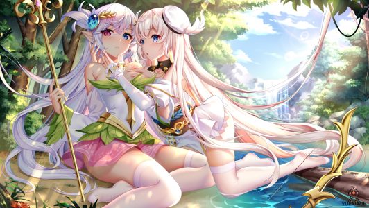 月小鹅,原创,碧眼,breast_hold,长发,百合,短裙,天空,黑丝,weapon,白发,watermark