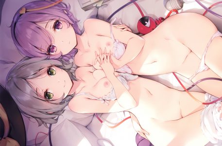 ke-ta,古明地こいし,古明地さとり,东方Project,灯笼裤,bra,露胸,绿色眼,nipples,胖次,panty_pull,紫色眼,紫发,短发,下着,scan