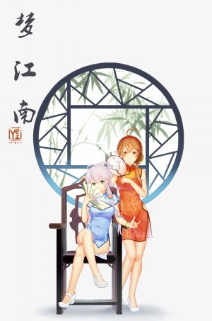 洛天依,乐正绫,VOCALOID,冬青棗子糕,棕色眼,茶发,汉服,绿色眼,紫发