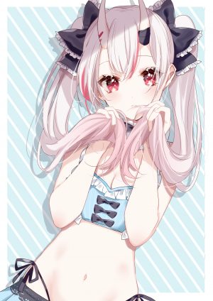 Vtuber,Hololive,百鬼菖蒲,sinsihukunokonaka,长发,single,長身像,视线正对,红色眼,双马尾,银发,邪鬼