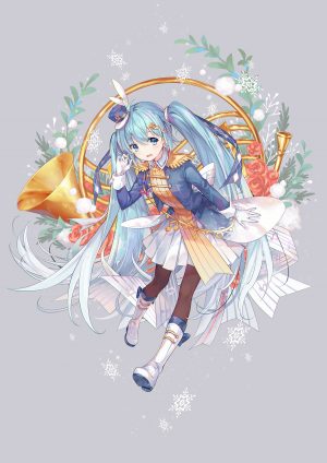 VOCALOID,初音ミク,雪ミク,雪ミク2020,ouu_min,single,長身像,碧眼,双马尾,青发,全身,少女,手套,黑丝