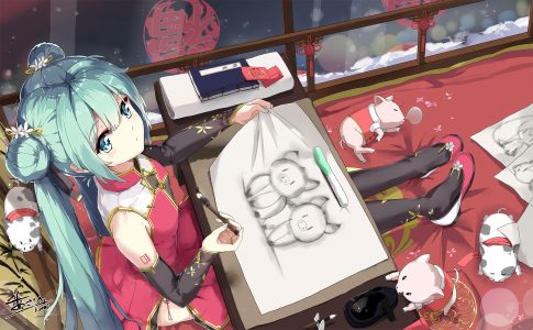 kyod+,初音ミク,VOCALOID,动物,汉服,signed