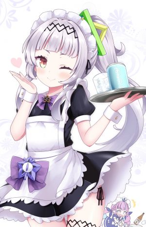 湊あくあ,紫咲シオン,Hololive,pocopocoing,围裙,脸红,视线正对,闭只眼,Vtuber,黄色眼
