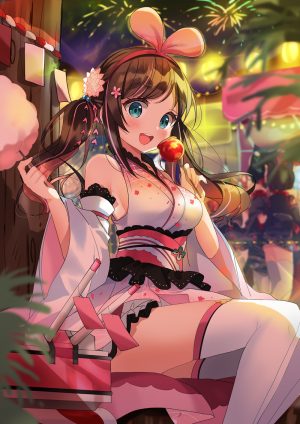 碧蓝航线,Vtuber,A.I.Channel,绊爱,山城,fusou,kurot,长发,長身像,脸红,视线正对,短发,開いた口,胸部,前发,茶发,双马尾,露肩,坐姿
