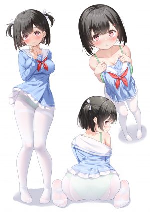 qian_hen,浅痕,breasts,回头看,坐姿,黑发,连衣裙,胖次,裤袜,短发,下着