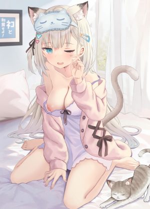 akino_ell,兽耳,breasts,lingerie,猫,猫耳,nipples,睡衣