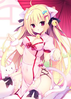muku,amanagi_cremu,apupop,兽耳,汉服,cleavage,猫,猫耳,Stockings,黑丝,雨伞
