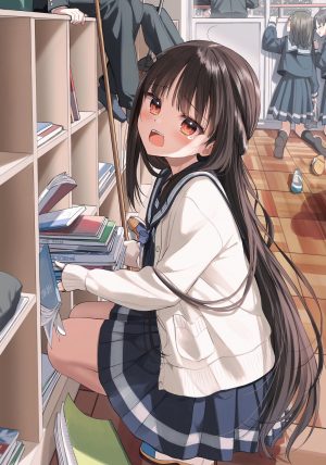 osana_naruka,原创,ぺんたごん,脸红,茶发,跪姿,长发,视线正对,開口,褶皱裙,红色眼,学校制服,水手服,衬衫,短裙,笑顔,超长发