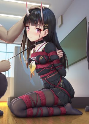 碧蓝航线,tokinohimitsu,前发,黑发,黑丝,直刘海,脸红,捆绑play,发饰,长发,长袖,学校制服,水手服,衬衫,坐姿,短裙