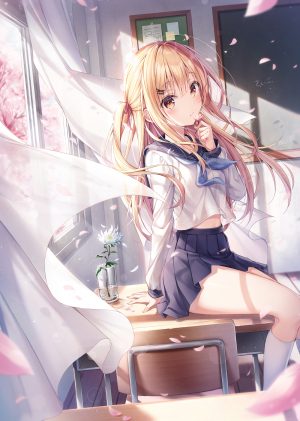原创,dangmyo,长发,single,長身像,脸红,视线正对,前发,金发,坐姿,holding,黄色眼,风