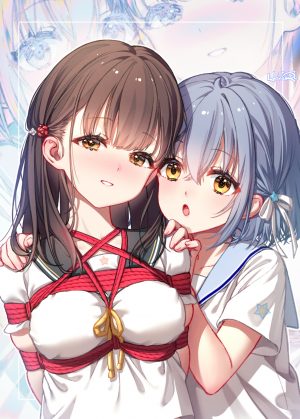 羽織·春葵,氷見野·晴夏,himitsu_no_jugyou,HaneRu,青发,脸红,breasts,茶发,长发,缎带,学校制服,衬衫,笑顔,黄色眼,百合