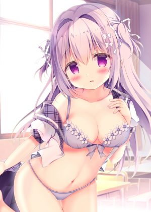 原创,あづみ一樹,前发,脸红,bra,胸部,cleavage,长发,横乳,露脐,胖次,紫色眼,紫发,缎带,学校制服,水手服,衬衫,短裙,single,下着