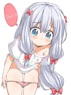 和泉纱雾,黄漫老师,naitou_kouse,碧眼,脸红,胸部,长发,胖次,panty_pull,银发,貧乳,single,下着,脱衣,白背景