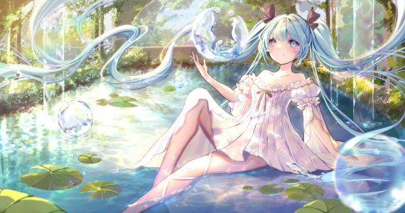 arua,初音ミク,VOCALOID,碧眼,泡泡,连衣裙,长发,双马尾