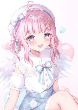 原创,komari_mhy,碧眼,青发,脸红,breasts,连衣裙,发饰,视线正对,開口,粉发,紫发,笑顔,single,翅膀